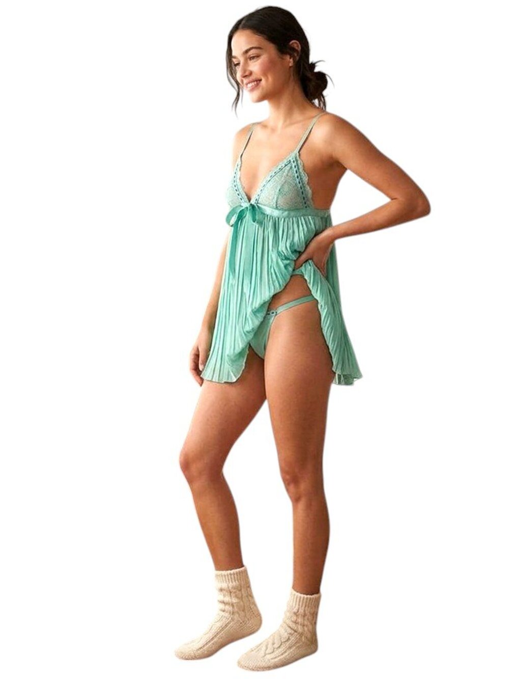 Victoria's Secret Very Sexy Empire waist Satin Bow Pleated Babydoll, M